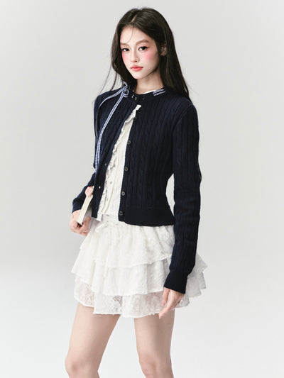 Plaid Bow Sweater Cardigan FRA0429