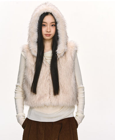 Eco-friendly Fur Hooded Short Vest Jacket ANA0101