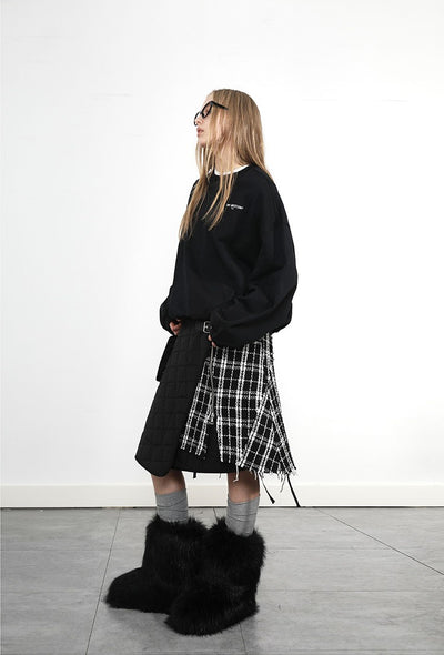 Quilted Checkered Irregular Layered Skirt ANY0077
