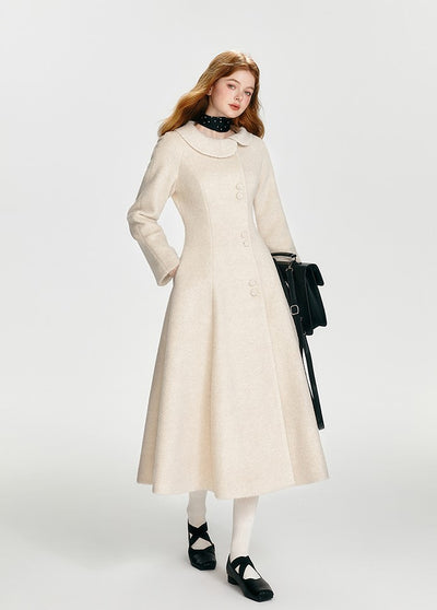 French Hepburn Style Waisted A-Line Wool Long Coat BOH0086