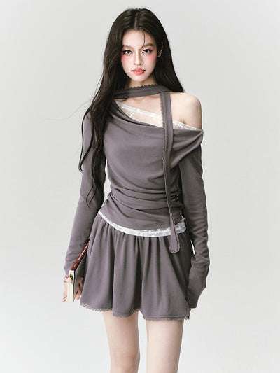Lace Off-shoulder Top/Skirt FRA0417