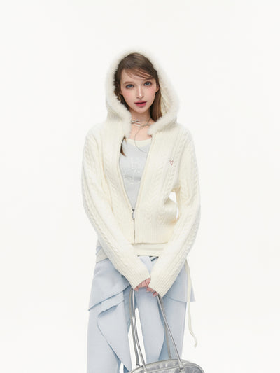 Fur Collar Jacquard Sweater Jacket SPE0074