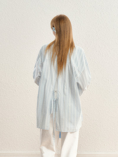 Striped Long Sleeves Back Slit Shirt SPE0062
