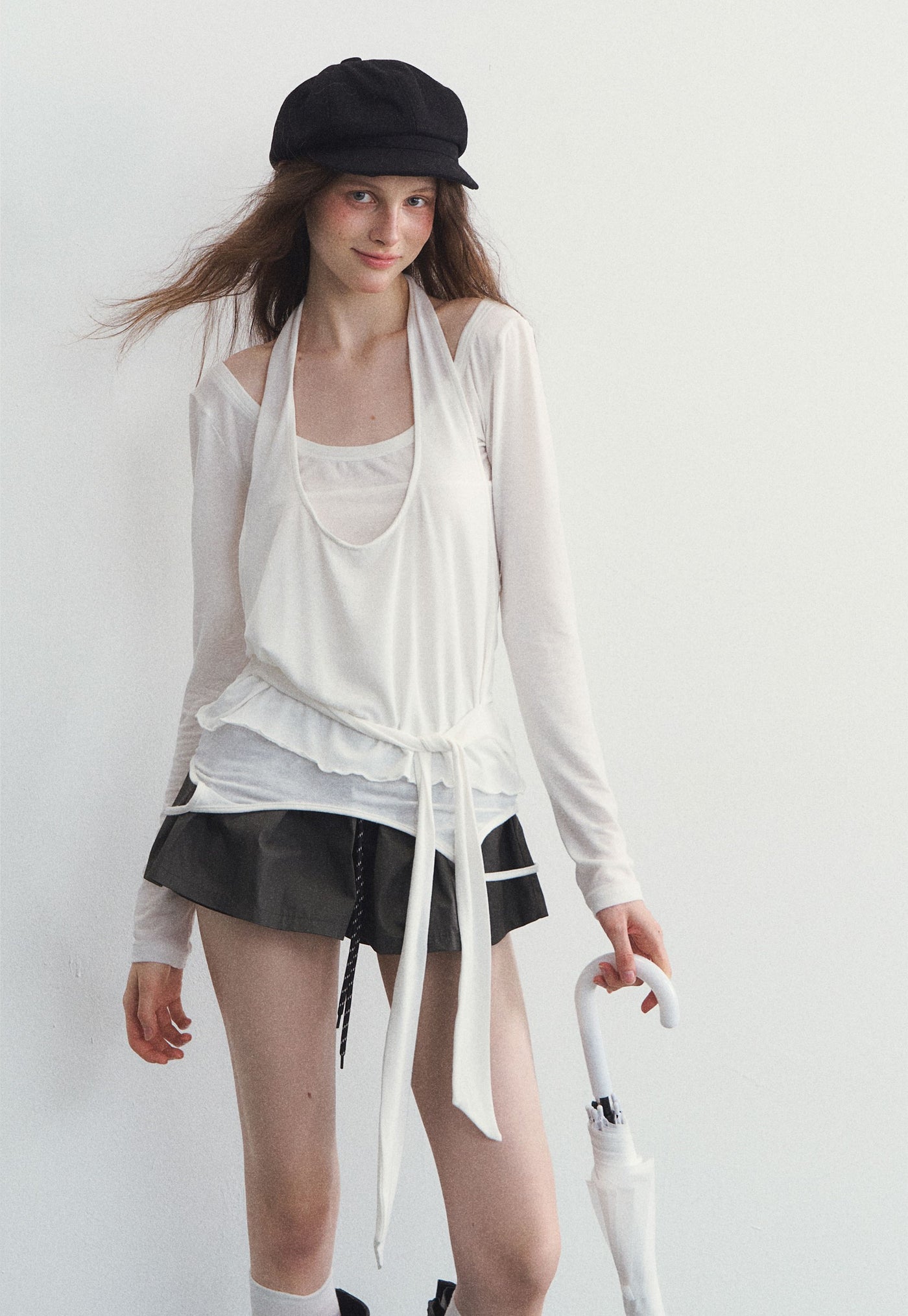 White Long-sleeved T-shirt/Camisole SPE0098