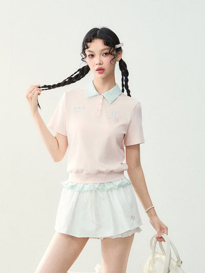Patch Embroidered Plaid Polo T-shirt NTO0228