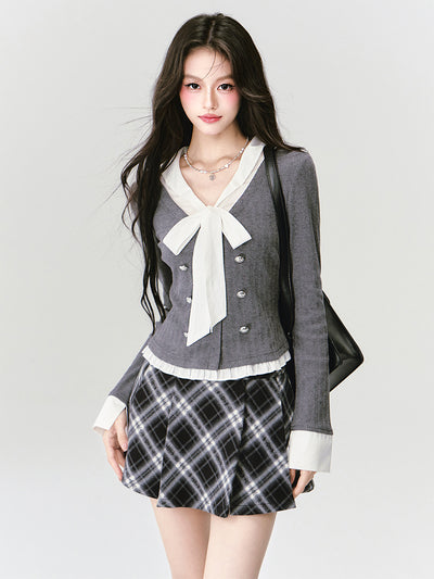 Classic Fake Two-piece Bow Shirt/Skirt FRA0411