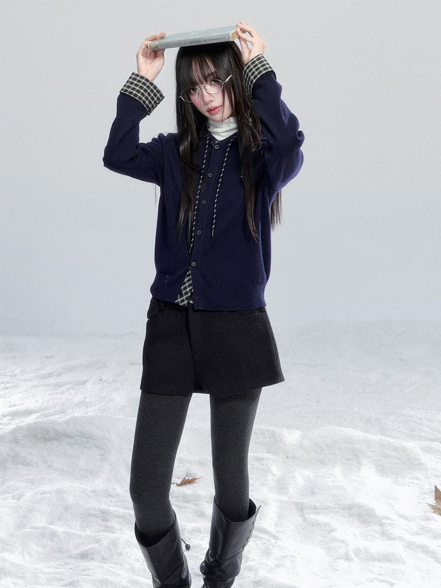 Plaid Patchwork Hooded Cardigan FRA0480