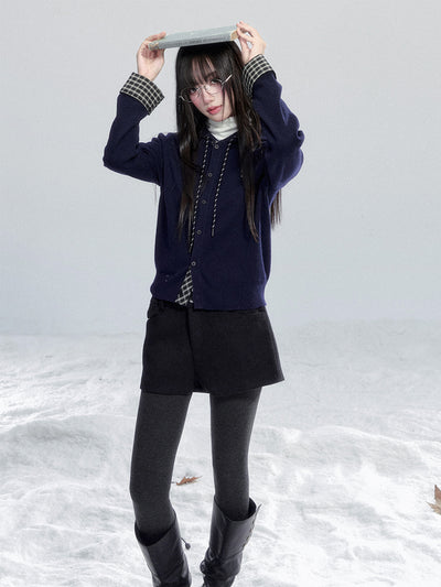 Plaid Patchwork Hooded Cardigan FRA0480