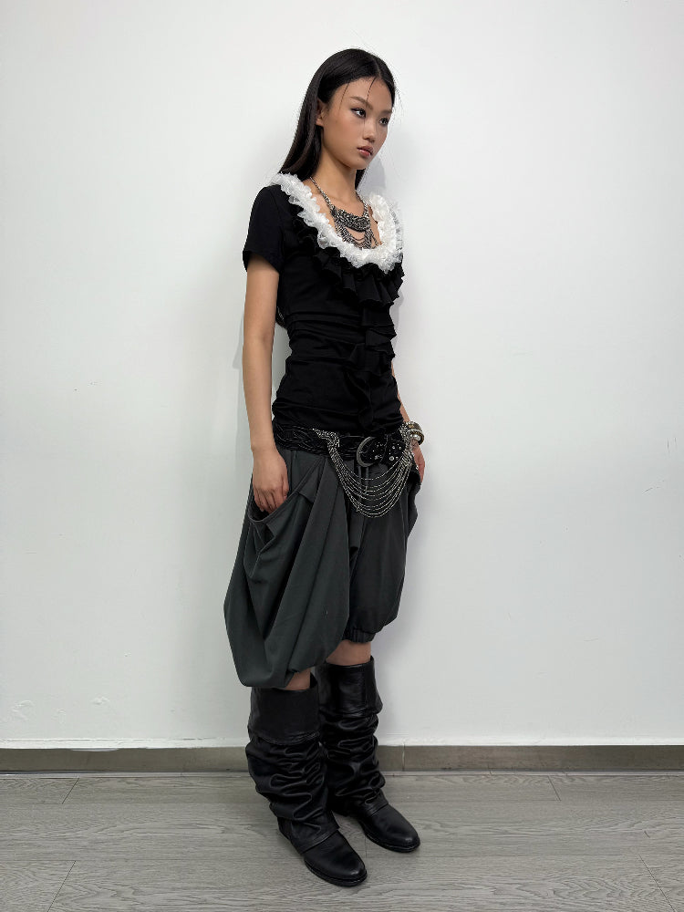 Multi-layer Lace Ruffles T-shirt DOU0107