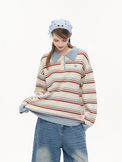 Retro Polo Collar Striped Sweater SPE0075