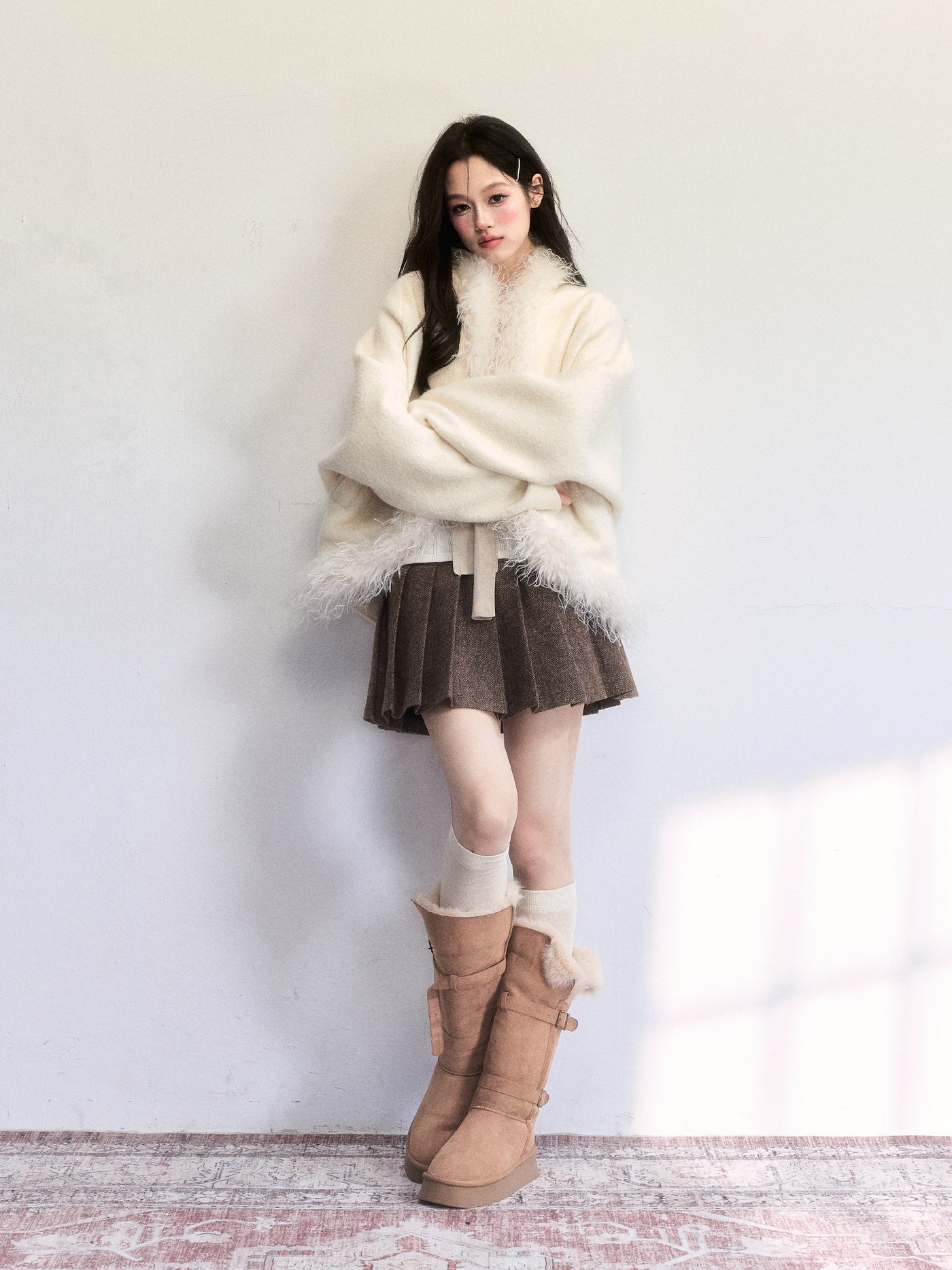 White Retro Batwing Sleeve Thick Coat FRA0511