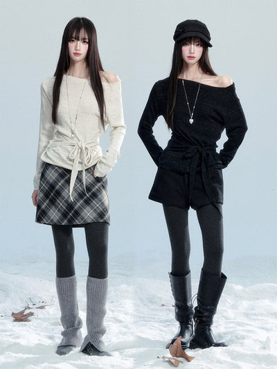 Chic Off-shoulder Tie-up Sweater FRA0476