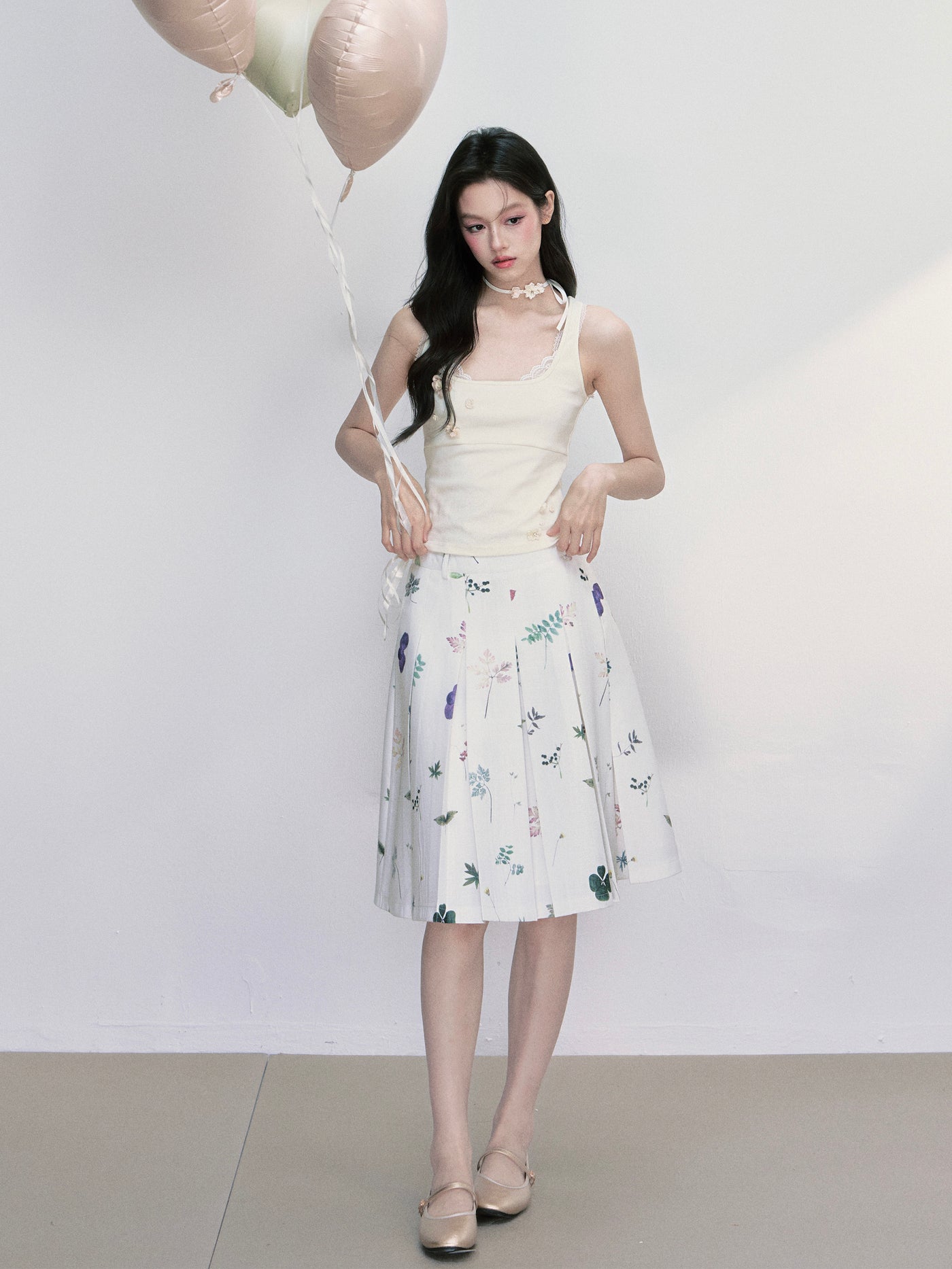 Flower A-line Pleated Skirt FRA0407