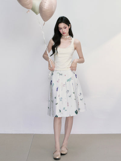 Flower A-line Pleated Skirt FRA0407