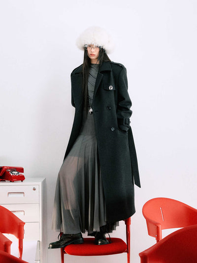 Classic Silhouette Belt Simple Warm Long Coat LAL0063