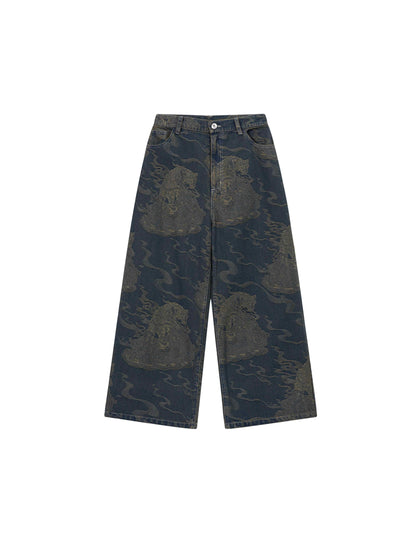 Bronze Print Washed Jeans ELY0020