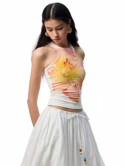 Floral Print Rhinestone Sleeveless Top JIN0001