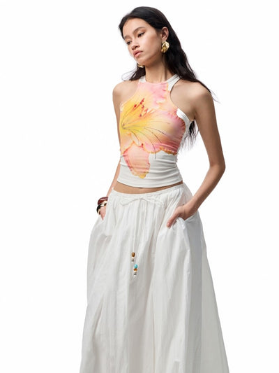 Floral Print Rhinestone Sleeveless Top JIN0001