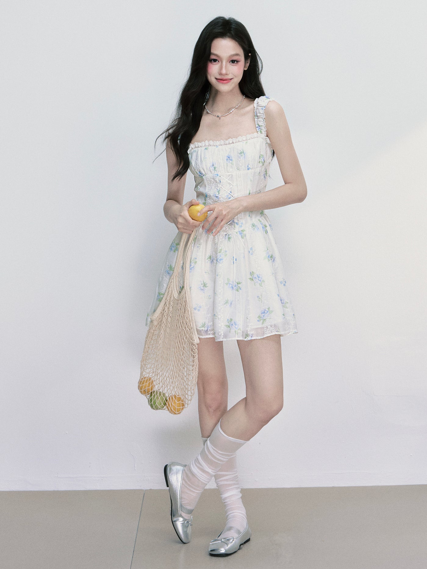 Floral Square Neck Suspenders Dress FRA0403