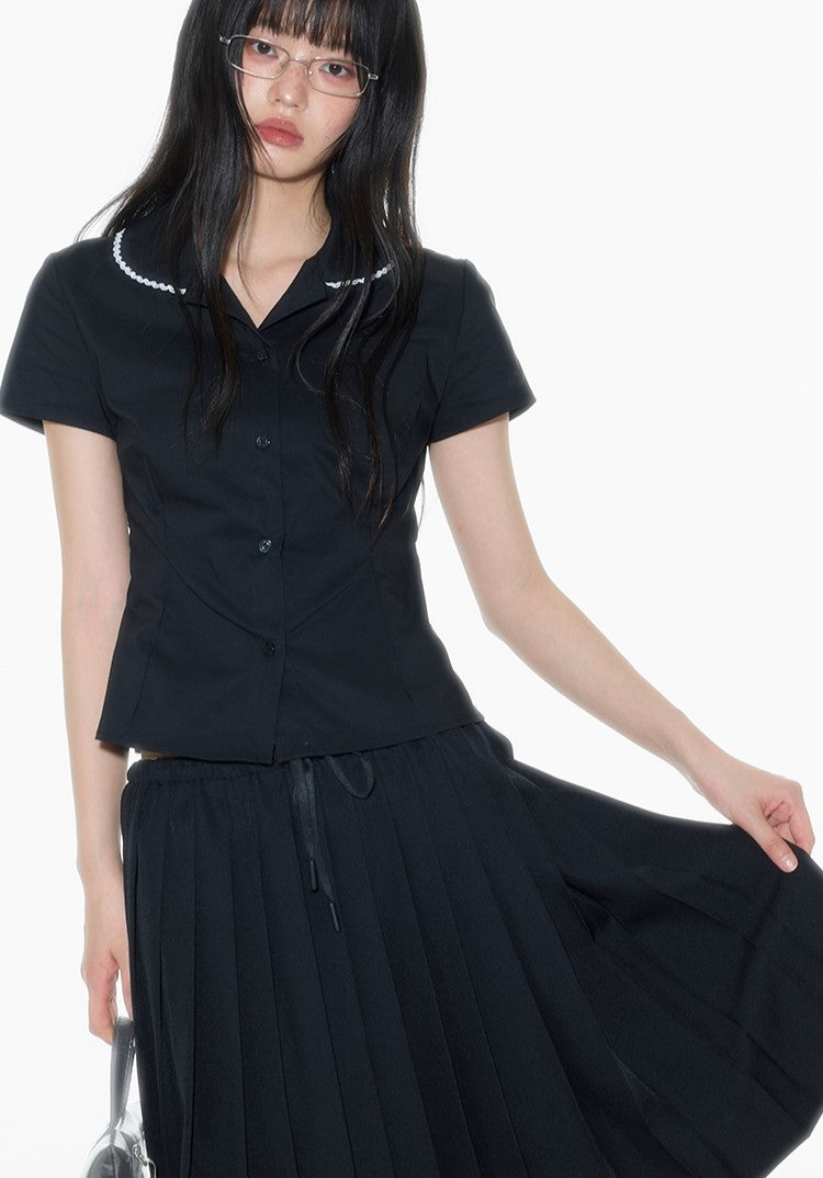 Black Lace Doll Collar Shirt ONT0017