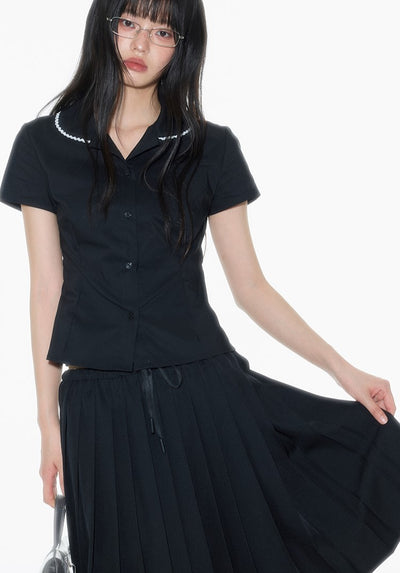 Black Lace Doll Collar Shirt ONT0017