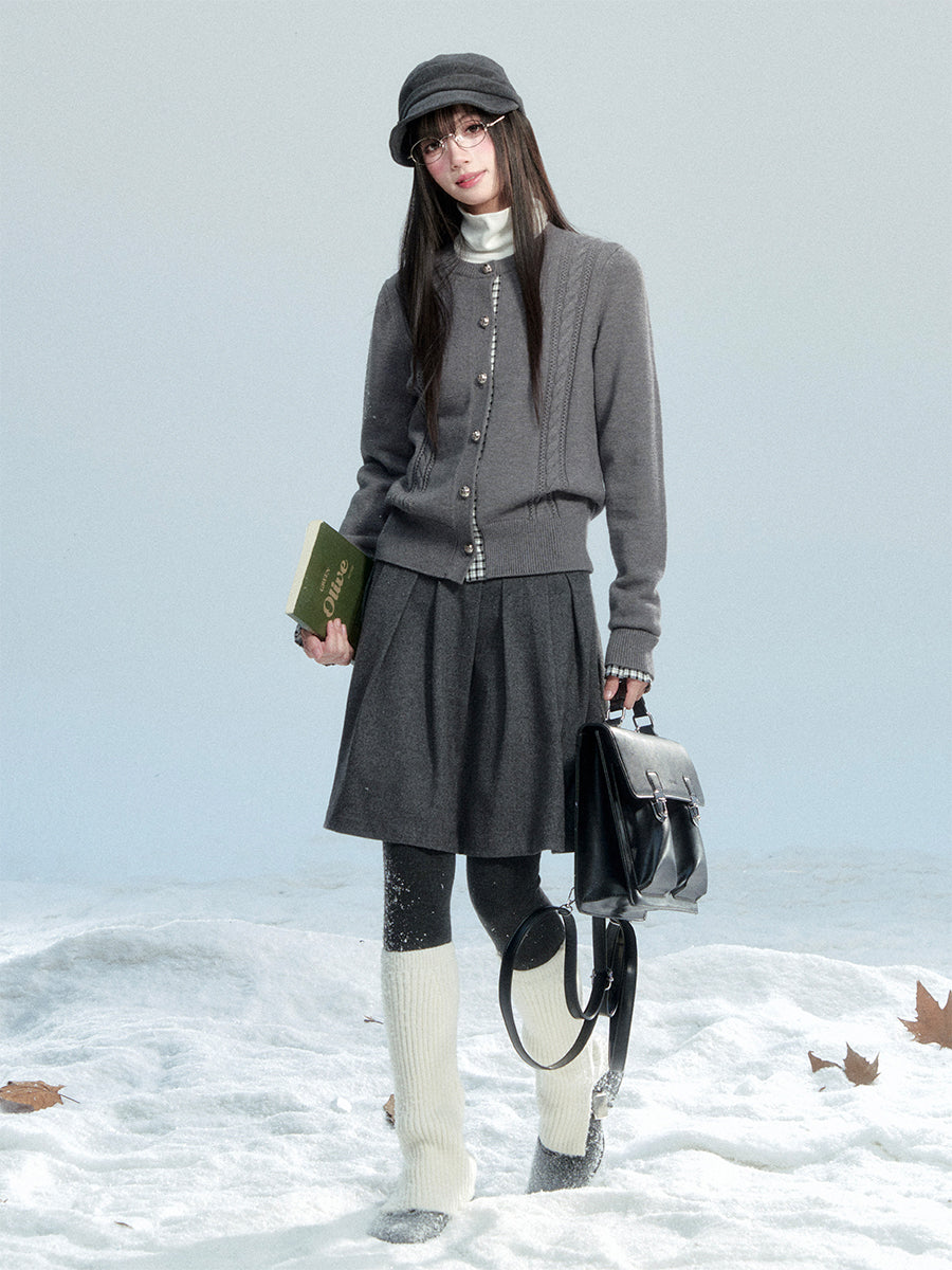 Cable Knitted Patchwork Plaid Cardigan FRA0475