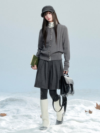 Cable Knitted Patchwork Plaid Cardigan FRA0475