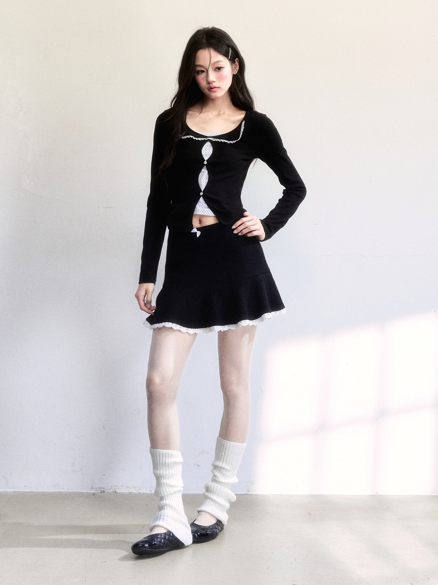 Retro Block Color Knitted Mini Skirt FRA0509