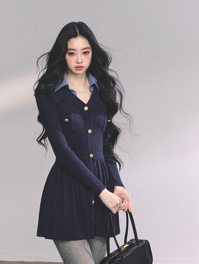 Fake Two-piece Long-sleeved Knitted Dress DIA0628