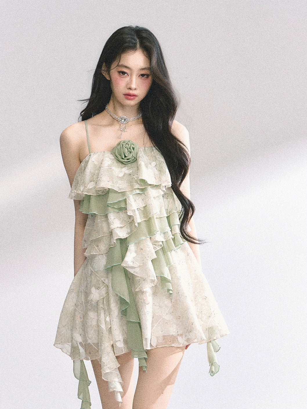 Lace Floral Suspender Dress DIA0440