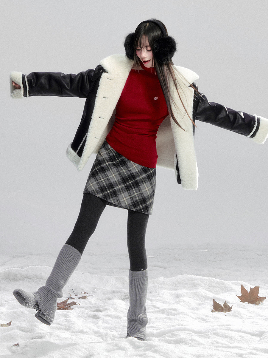 Red Off-shoulder Cotton Sweater FRA0489