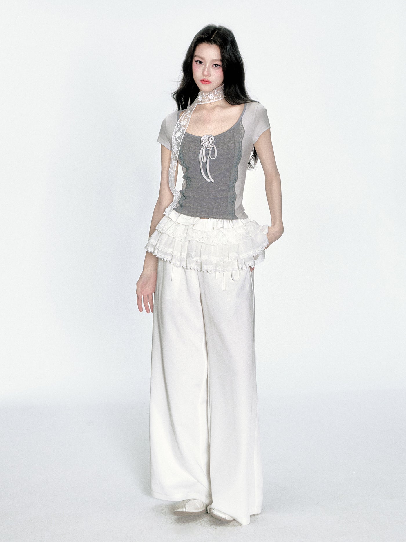 Lace Splicing Short Sleeve T-shirt FRA0369