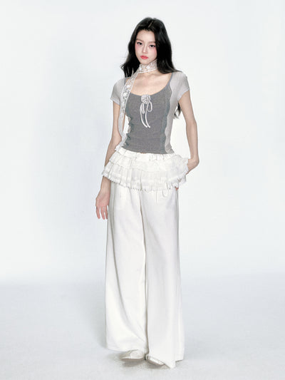 Lace Splicing Short Sleeve T-shirt FRA0369