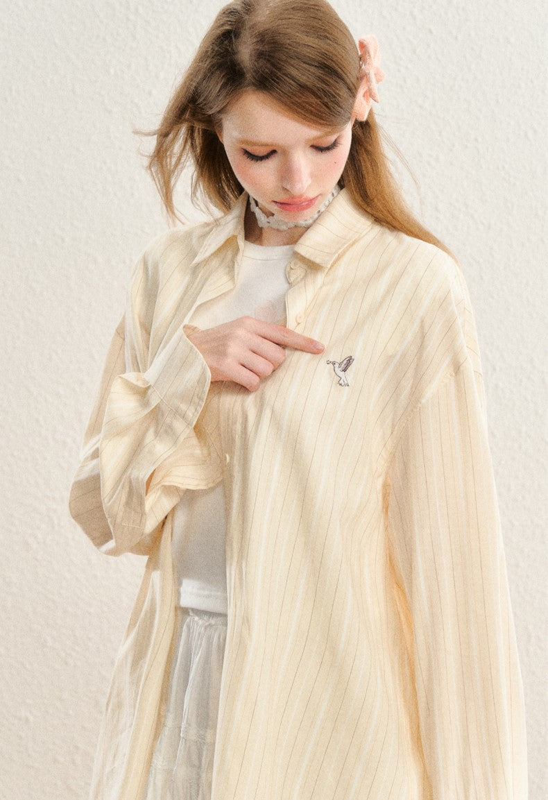 Striped Long Sleeves Back Slit Shirt SPE0062