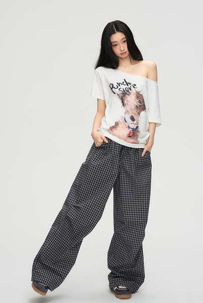 Puppy Print One Shoulder T-shirt PUN0069