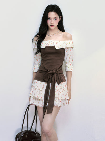 Floral Tie-strap One-shoulder Top/Skirt FRA0394