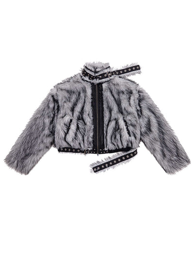 Gray Fur Leather Patchwork Jacket CFI0059