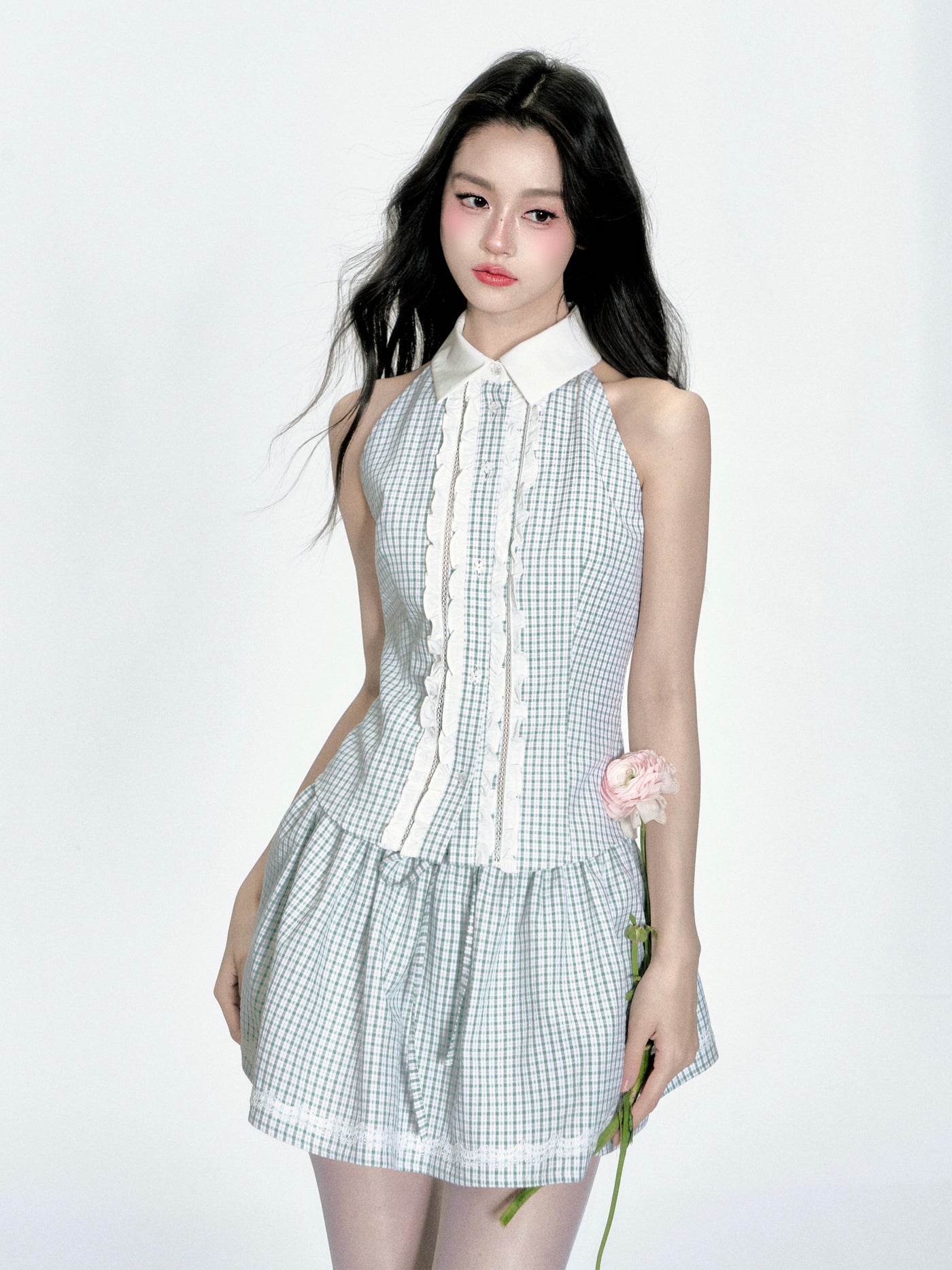 Mint Green Plaid Top/Tutu Skirt FRA0343