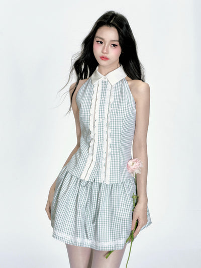 Mint Green Plaid Top/Tutu Skirt FRA0343