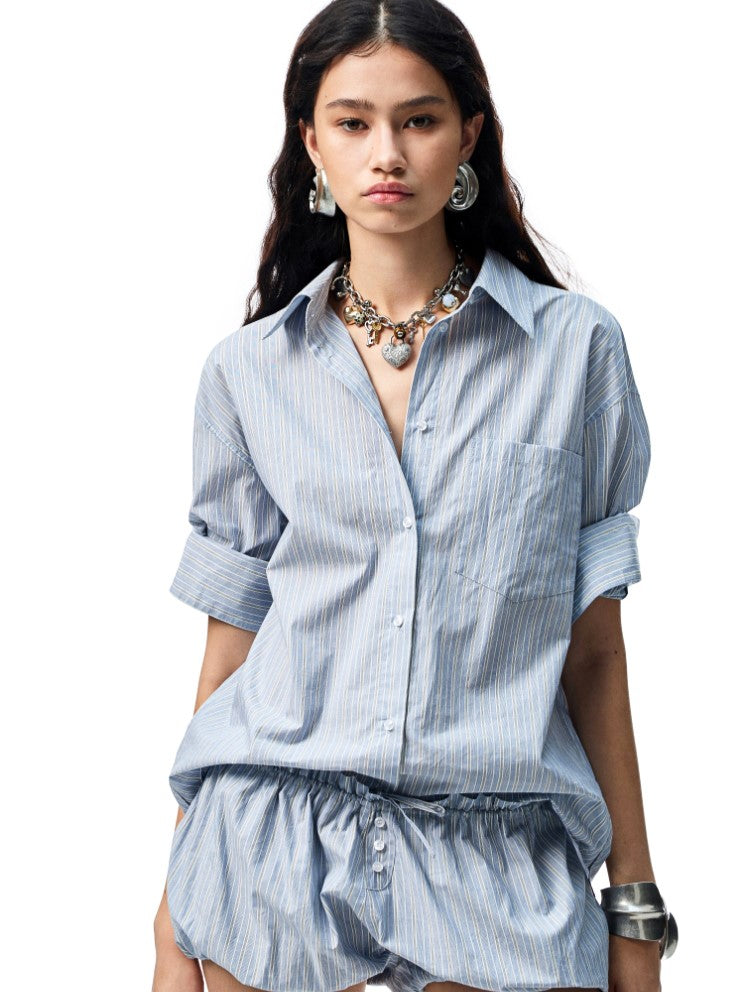 Mid-sleeve Drop Shoulder Shirt/Bubble Shorts JIN0006