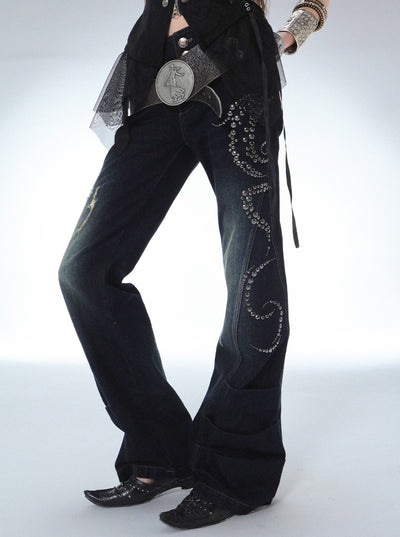 Flared Diamond-ripped Jeans DOU0123