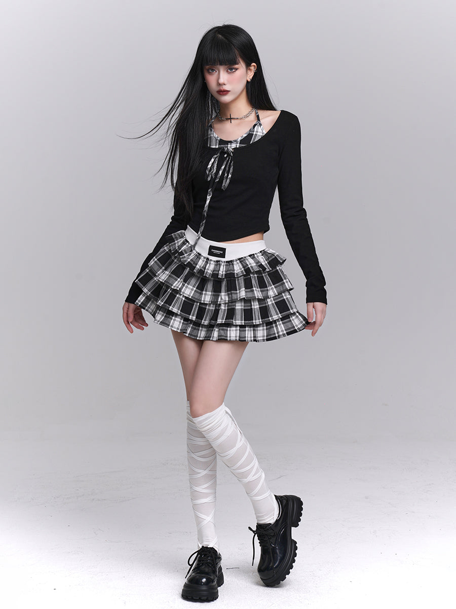 Plaid Short Puffy Cake Skirt LAD0165