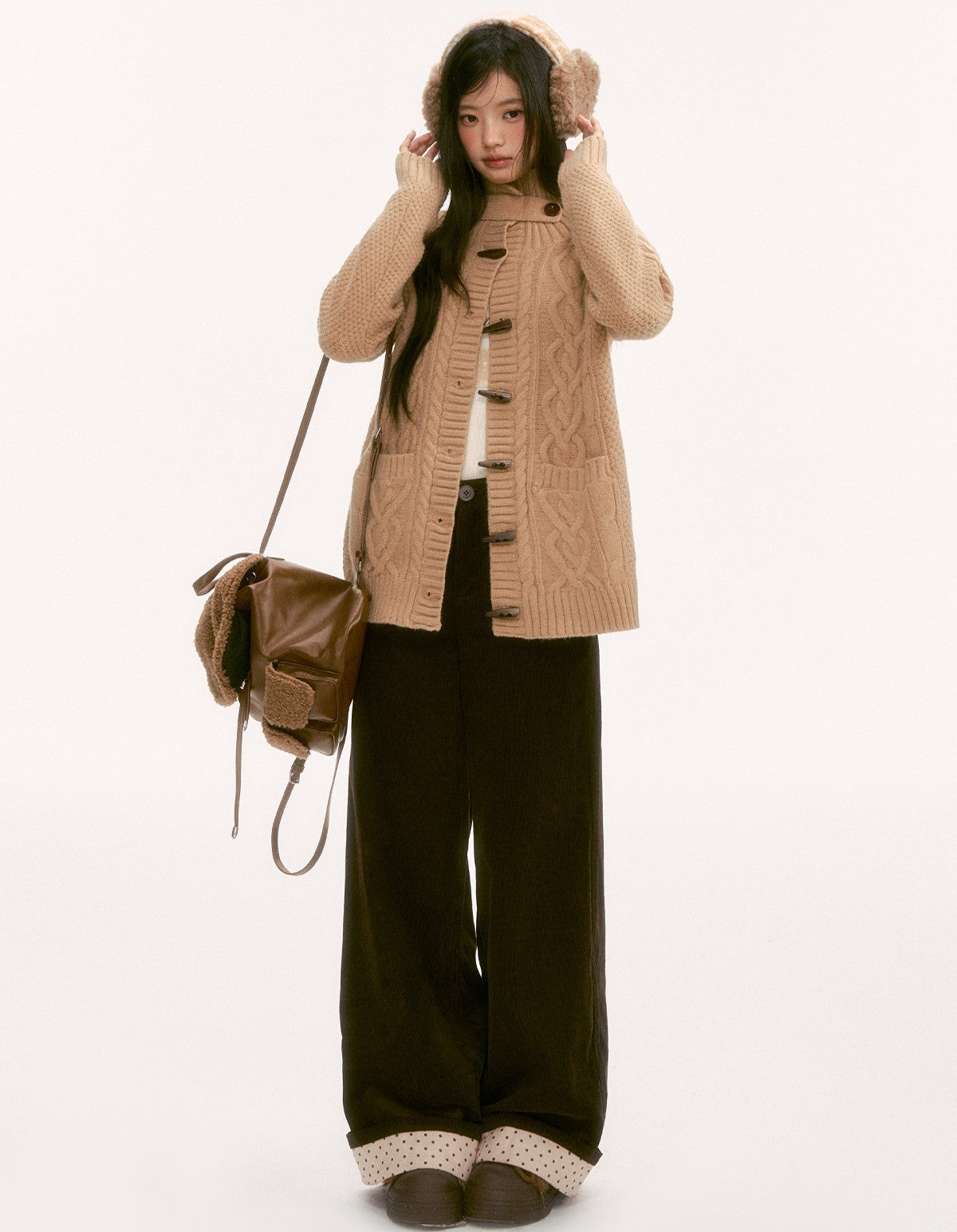 Retro Collar Horn Button Cable Knit Cardigan WEE0136