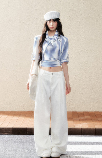 White Straight Drape Pants SHI0180