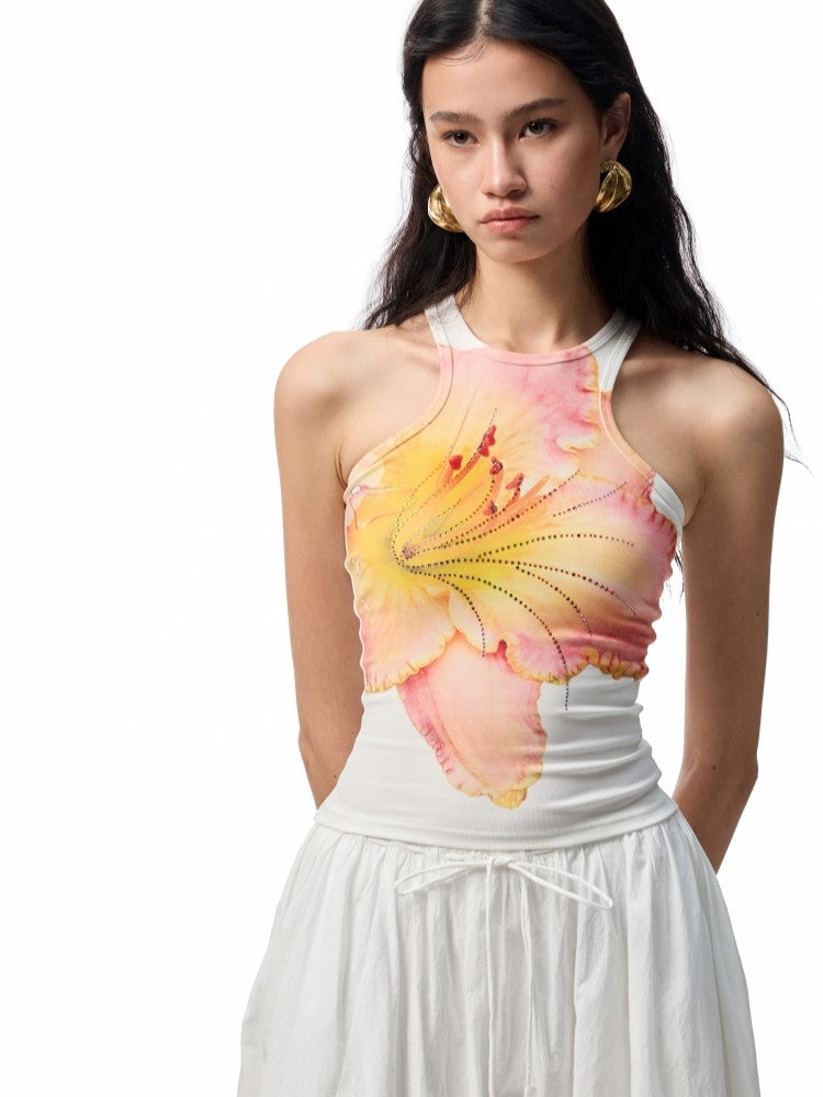 Floral Print Rhinestone Sleeveless Top JIN0001