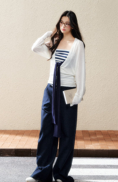 Striped Tube Top/Long-sleeved Cardigan SHI0181