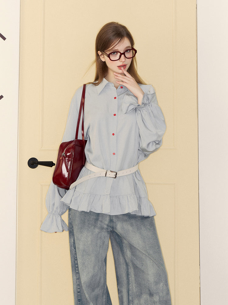 Love Embroidered Red Button Shirt/Belt SPE0050