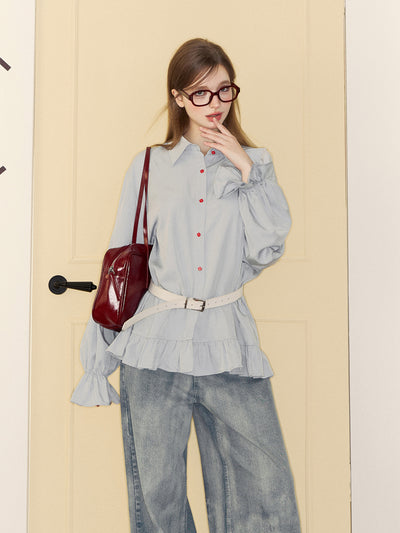 Love Embroidered Red Button Shirt/Belt SPE0050