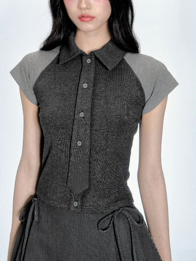 Contrast Color Tie Short Top/Skirt FRA0349