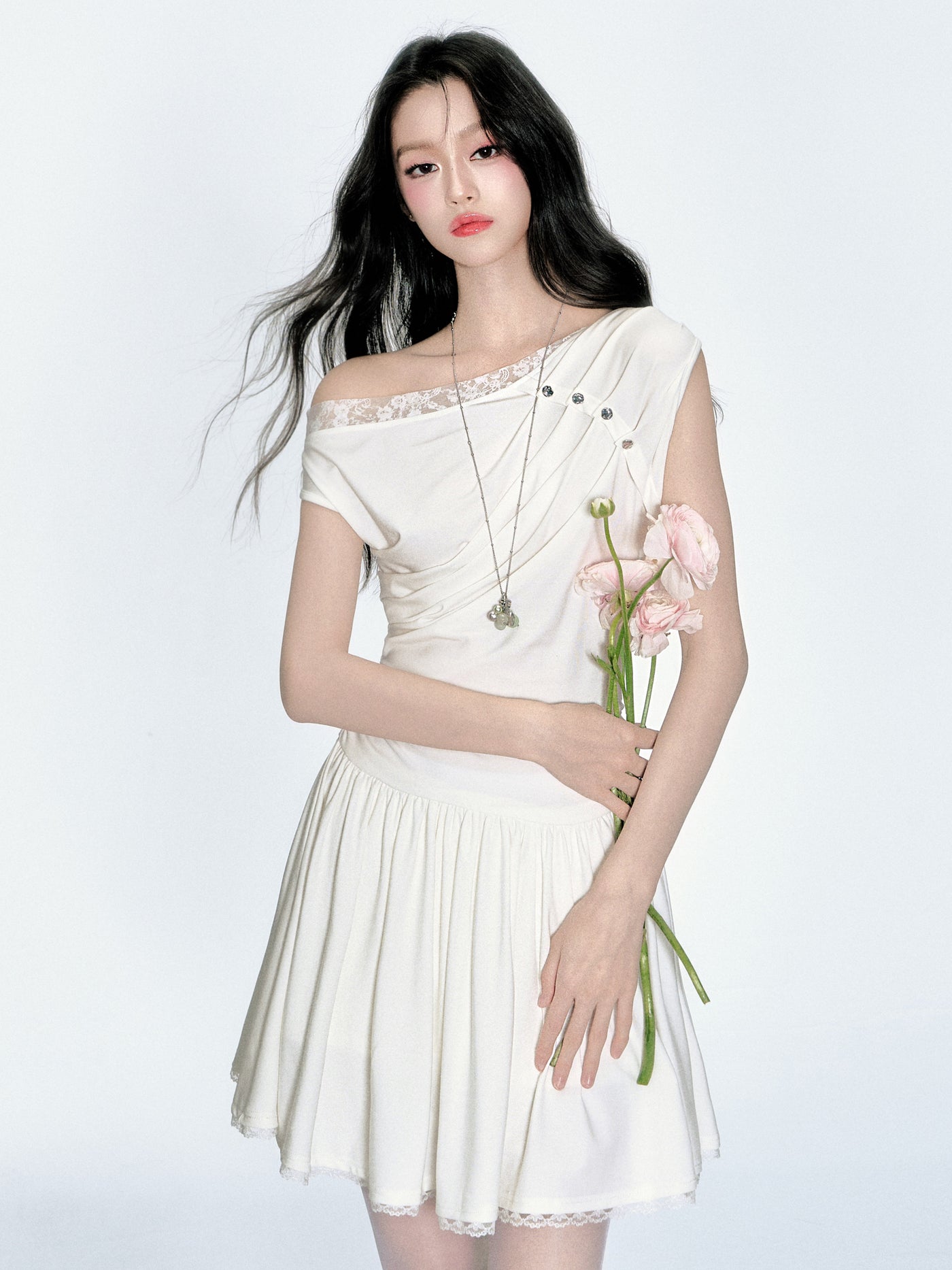 Off-shoulder Lace White Dress FRA0363